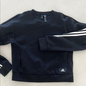 Adidas Black Crewneck Sweater with Iconic Stripes